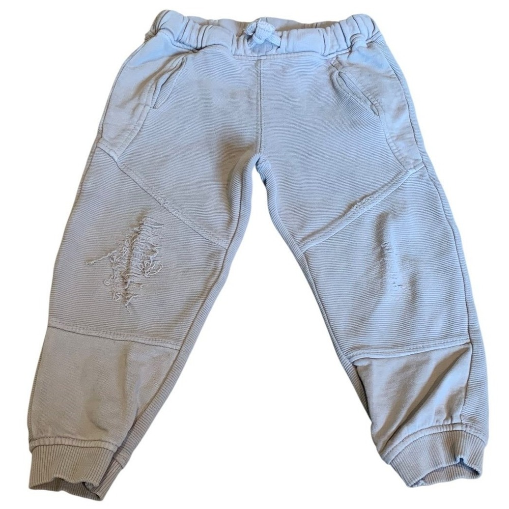 Zara Joggers Kids 3-4 Gray Excellent Distressed Moto Ribbed Knit Sweatpants